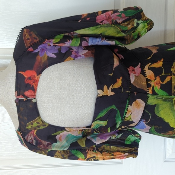 Karen Millen Dark Tropical Cotton Voile Puff Shoulder Mini - Picture 9 of 11